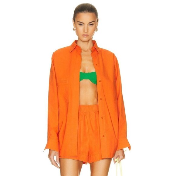 HAIGHT. Oversized Shirt in Mie Orange Small New Womens Button Down Blouse Top - Picture 4 of 13